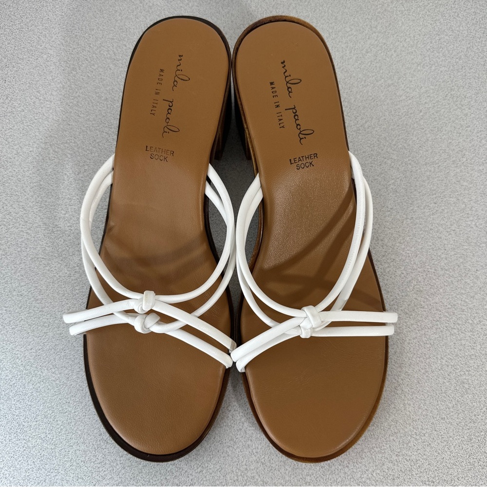 NEW Mila Paoli White and Brown Leather Sandals